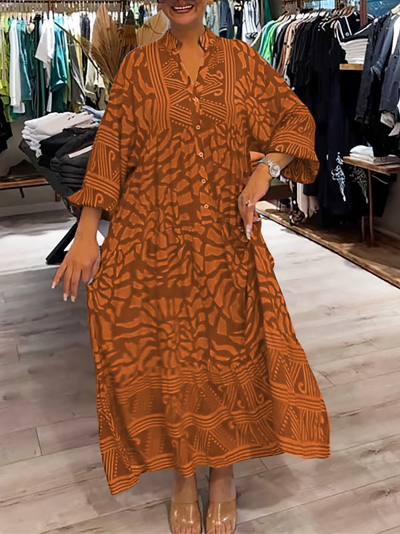 Ilona | V-pääntie mekko printillä