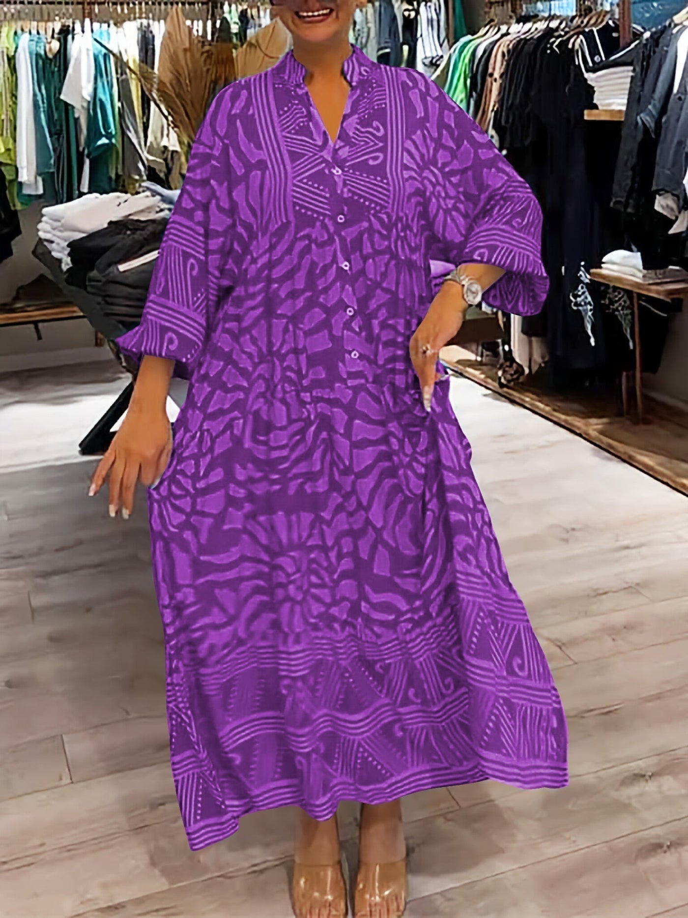Ilona | V-pääntie mekko printillä